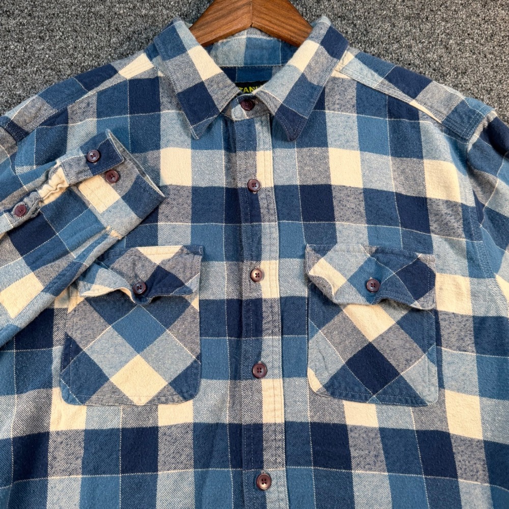 Stanley Mens XL Blue Plaid Flannel Shirt Long Sleeve Cotton Button Up Workwear